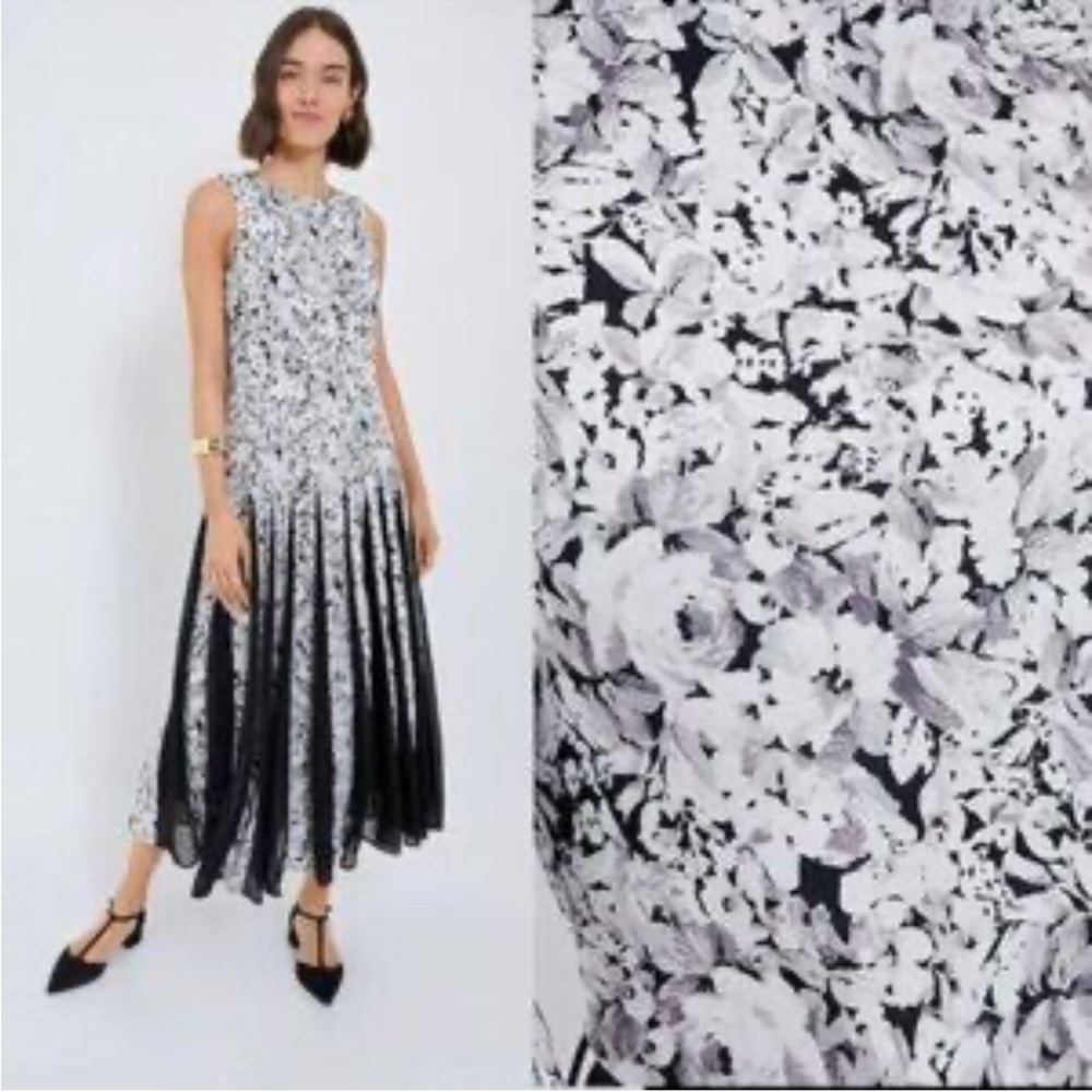 Tuckernuck Andi Dress Midnight Garden Gray Pleated Maxi Sleeveless Sz 2 NEW